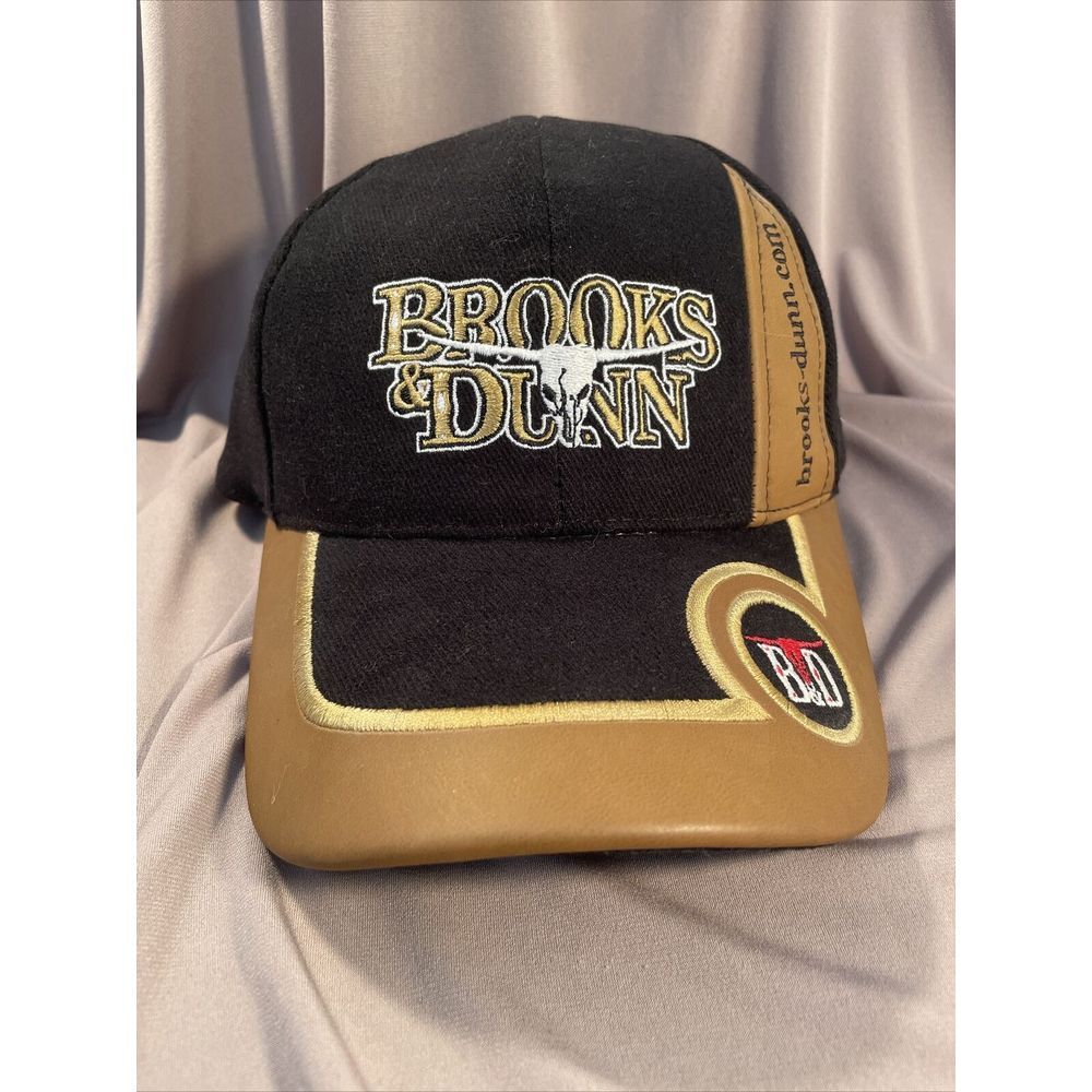 Vintage Brooks and Dunn Coors Light Black Tan Adjustable Hat Cap Faux Leather